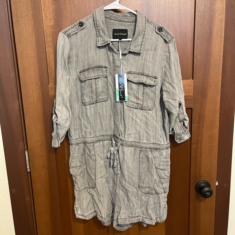 NWT Size Large Kamala Tencel Pocketed Utility Romper in Ash